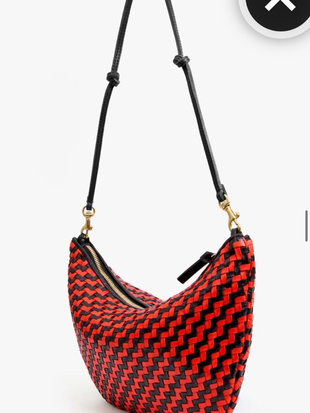 NWT Clare V Lune Bag in Black / Bright Poppy Woven Zig Zag Leather - Picture 2 of 10